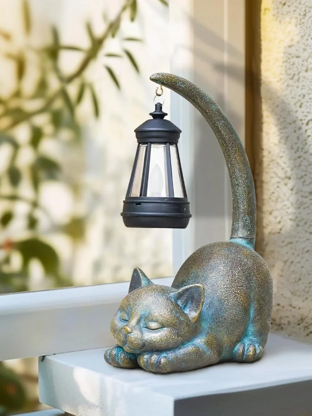 Solar Garden Statues Cat Figurine with Solar Light Outdoor Decorations for Patio - Picture 2 of 6